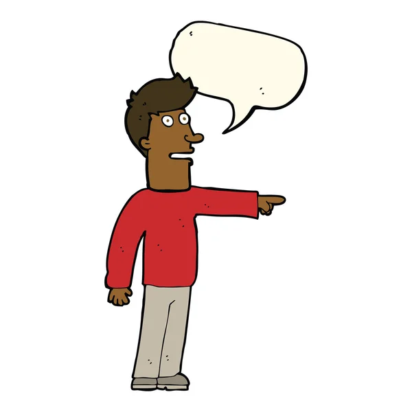 Hombre de dibujos animados apuntando con la burbuja del habla — Vector de stock