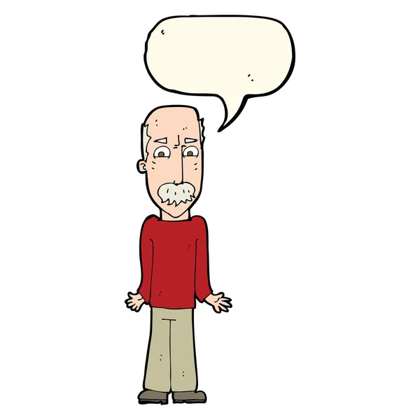 Cartoon dad shrugging shoulders with speech bubble — Stock Vector