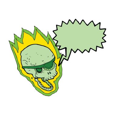 Konuşma baloncuklu yanan korsan kafatası