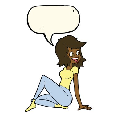 çizgi film güzel kadın konuşma balonu ile mutlu görünüyordu