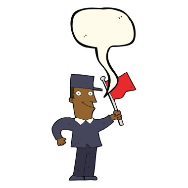 Konuşma baloncuğuyla bayrak sallayan çizgi film adamı