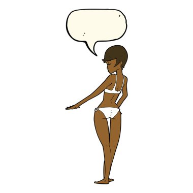 çizgi film kadın bikini ile konuşma balonu