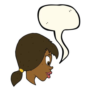 Konuşma baloncuklu güzel kadın yüzü.