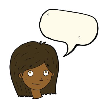 çizgi film mutlu kadın yüzü ile konuşma kabarcığı