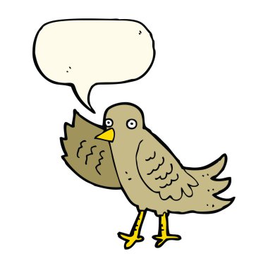 Konuşma baloncuğu ile sallanan çizgi film kuşu