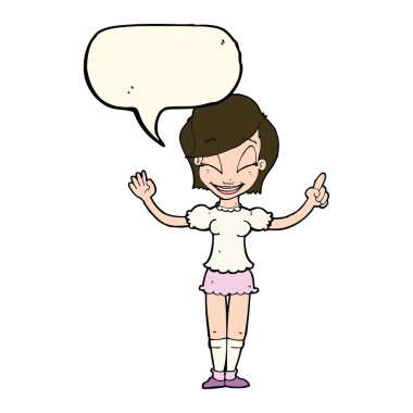 Konuşma baloncuğu fikri olan güzel bir kız.