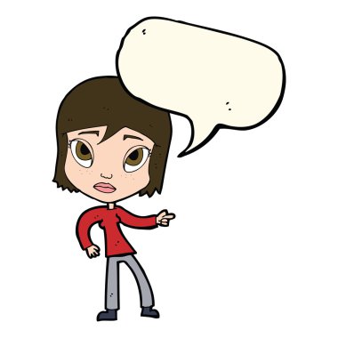 çizgi film işaret eden kadınla konuşma balonu