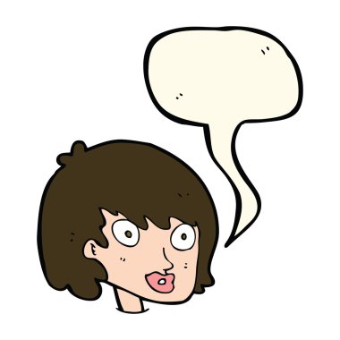 çizgi film mutlu kadın yüzü ile konuşma kabarcığı