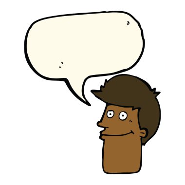 Konuşma balonlu gülümseyen adam.