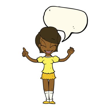 Konuşma baloncuğu fikri olan güzel bir kız.