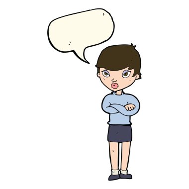 karikatür rahatsız kadınla konuşma balonu