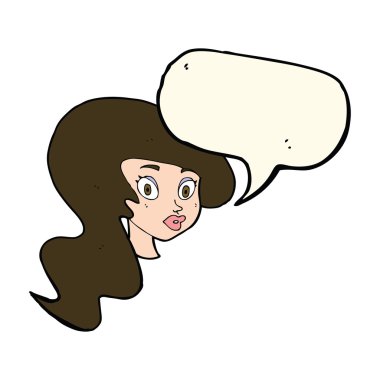 Konuşma baloncuklu güzel kadın yüzü.