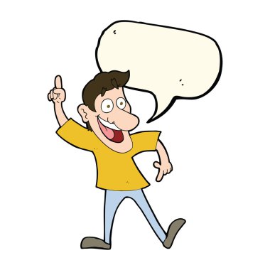 Konuşma baloncuğuyla harika bir fikri olan çizgi film adamı.