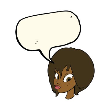 güzel kadın yüzü konuşma baloncuğuyla somurtuyor.