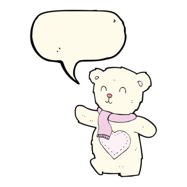 aşk kalp ile konuşma balonu ile beyaz ayıcık çizgi film