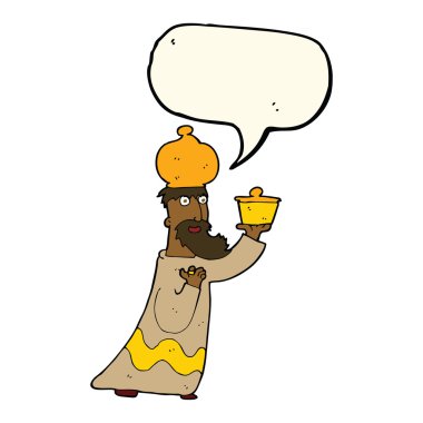 Konuşma balonu olan üç bilge adamdan biri.