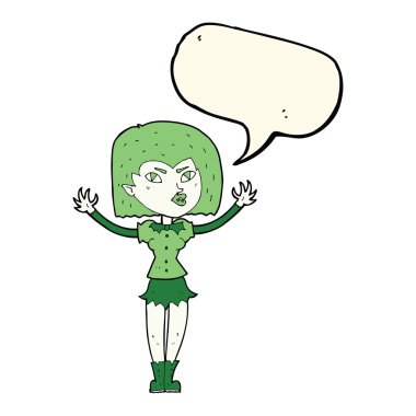 Konuşma baloncuğu olan vampir kız.