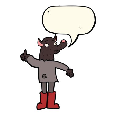 Konuşma baloncuğu olan komik bir kurt adam.