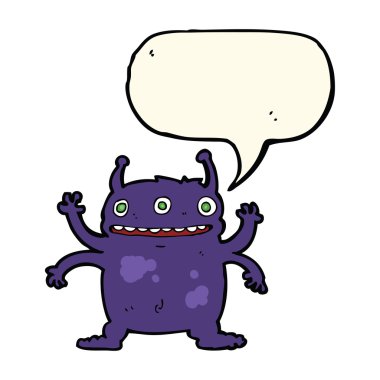 Konuşma baloncuklu uzaylı yaratık çizgi filmi.