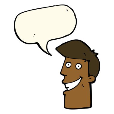 Çizgi filmdeki sırıtan adam konuşma balonuyla