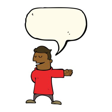 Çizgi filmci konuşma balonuyla yön gösteriyor.