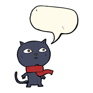 çizgi film siyah kedi konuşma balonu ile şal