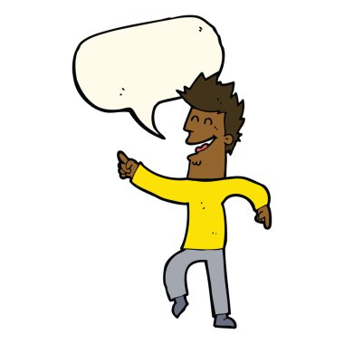 Çizgi filmci konuşma balonuyla işaret edip gülüyor.