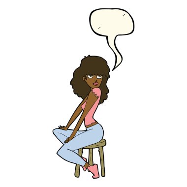 karikatür kadını konuşma balonuyla poz veriyor