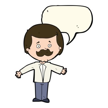 çizgi film bıyıklı adam konuşma balonu ile Kollarını açarak