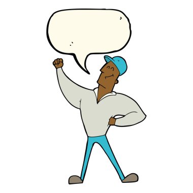 Çizgi filmci kahramanca poz veriyor konuşma balonuyla