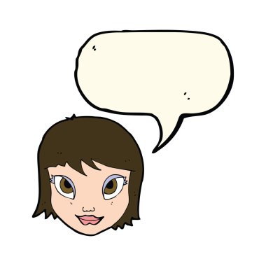 Konuşma baloncuklu bir kadın yüzü.