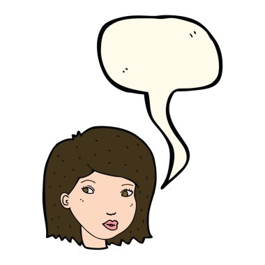 Konuşma baloncuklu bir kadın yüzü.