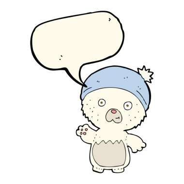 Konuşma baloncuklu şapkalı sevimli oyuncak ayı.