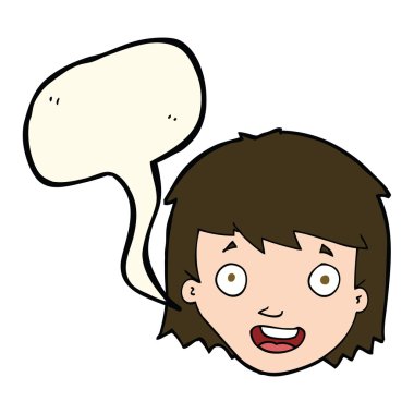 çizgi film mutlu kadın yüzü ile konuşma kabarcığı