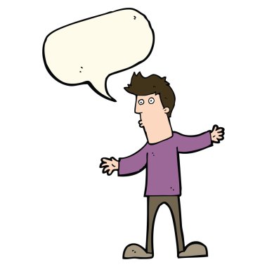 Konuşma baloncuğu olan meraklı bir karikatür.