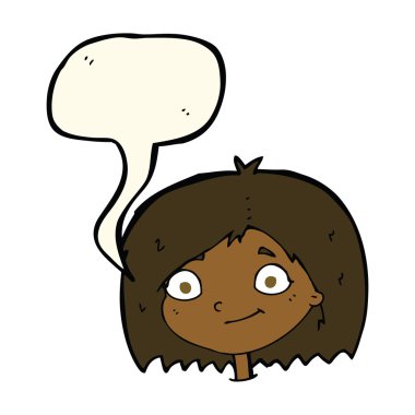 çizgi film mutlu kadın yüzü ile konuşma kabarcığı