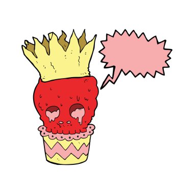 Konuşma baloncuklu ürkütücü kafatası keki.