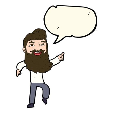 çizgi film adam gülüyor ve konuşma balonu ile işaret eden sakallı