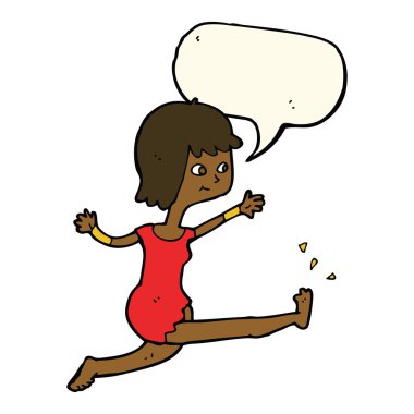 çizgi film mutlu kadın konuşma balonuyla tekmeliyor