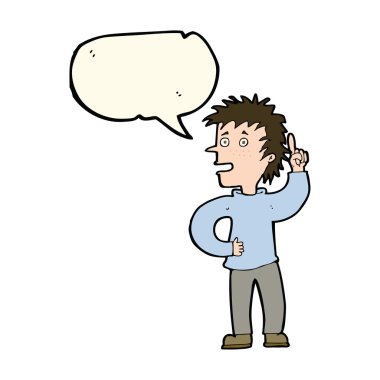 Konuşma baloncuğu fikri olan çizgi film çocuğu.