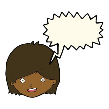 çizgi film mutlu kadın yüzü ile konuşma kabarcığı