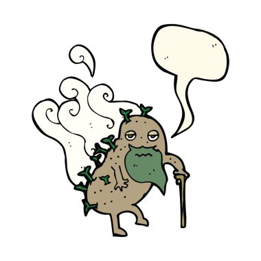 Konuşma balonlu yaşlı patates çizgi filmi