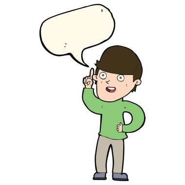 Konuşma baloncuğu fikri olan çizgi film çocuğu.