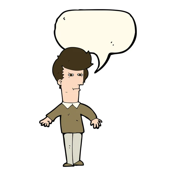 Karikatür şüpheli adam konuşma balonu ile — Stok Vektör