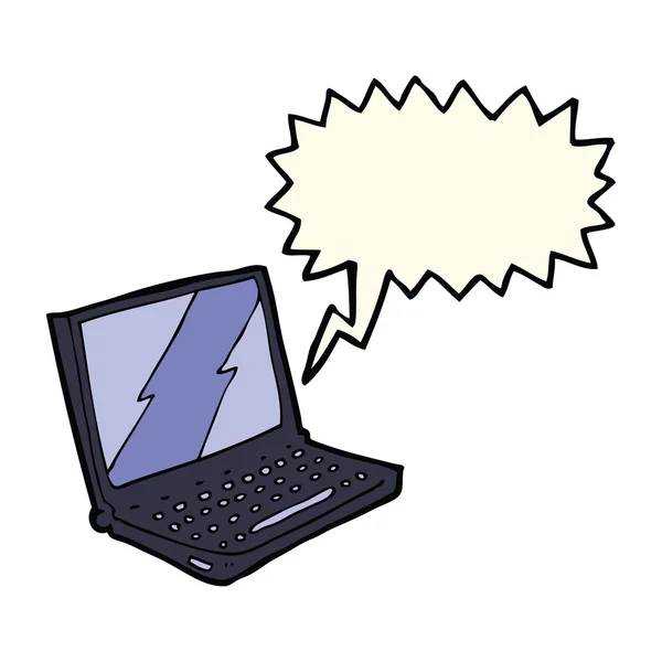 Computer portatile del fumetto con la bolla di discorso — Vettoriale Stock