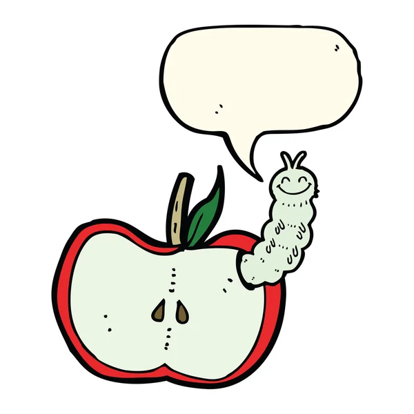 Manzana de dibujos animados con insecto con burbuja de habla — Archivo Imágenes Vectoriales