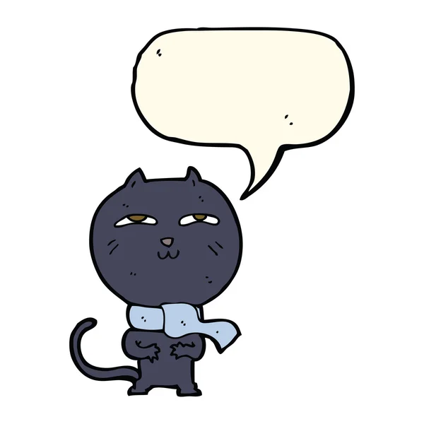 Мультяшный смешной кот носит шарф с речевым пузырём — стоковый вектор