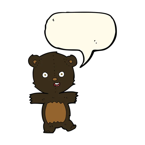 Cartone animato carino cucciolo di orso nero con la bolla discorso — Vettoriale Stock