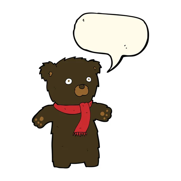 Rajzfilm aranyos fekete medve, a beszéd buborék — Stock Vector