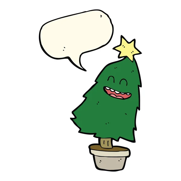 Dessin animé dansant arbre de Noël avec bulle vocale — Image vectorielle